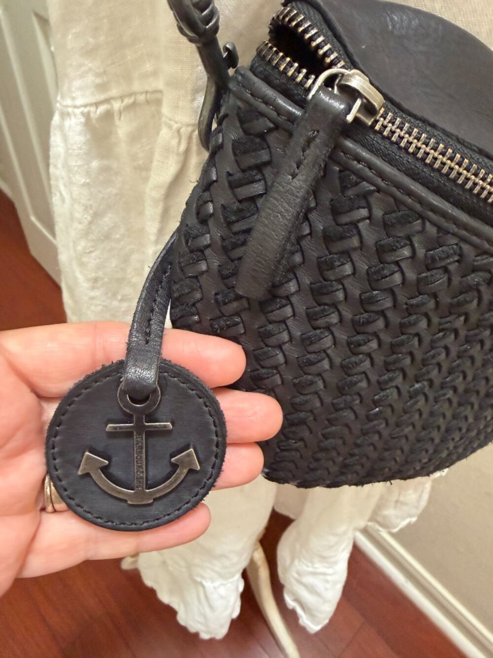 Harbour 2nd Leather Half Moon Belt Bag Crossbody Bag Black Boho Woven Texture - Picture 4 of 16